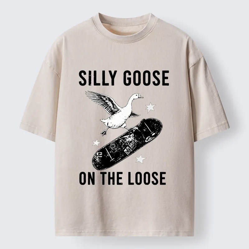 Tokyo-Tiger Cool Goose On Skateboard Washed T-Shirt