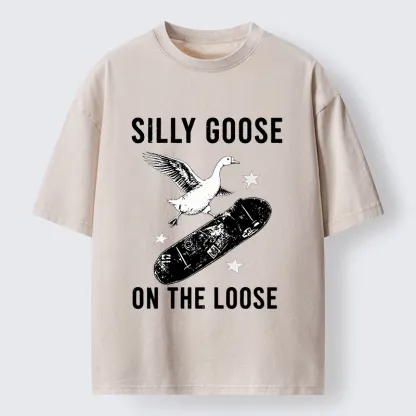 Tokyo-Tiger Cool Goose On Skateboard Washed T-Shirt