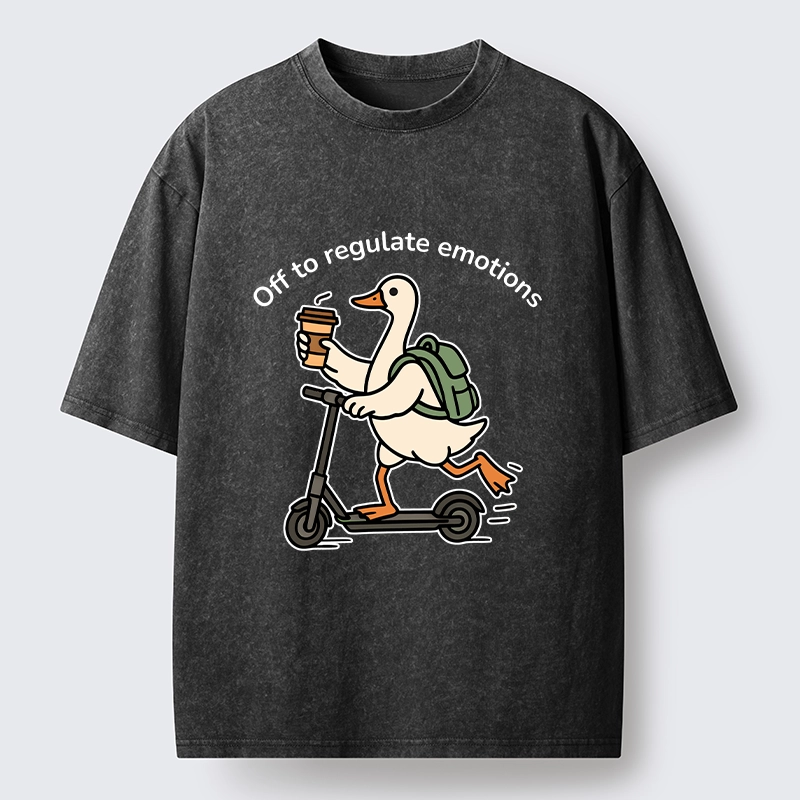 Tokyo-Tiger Scooter-Riding Duck’s Self-Care Washed T-Shirt
