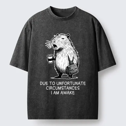 Tokyo-Tiger Capybara Is Awake Against Its Will Washed T-Shirt