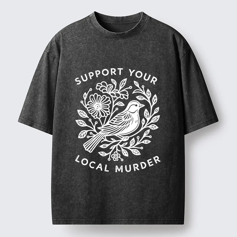 Tokyo-Tiger Floral Bird Art With A Dark Twist Washed T-Shirt