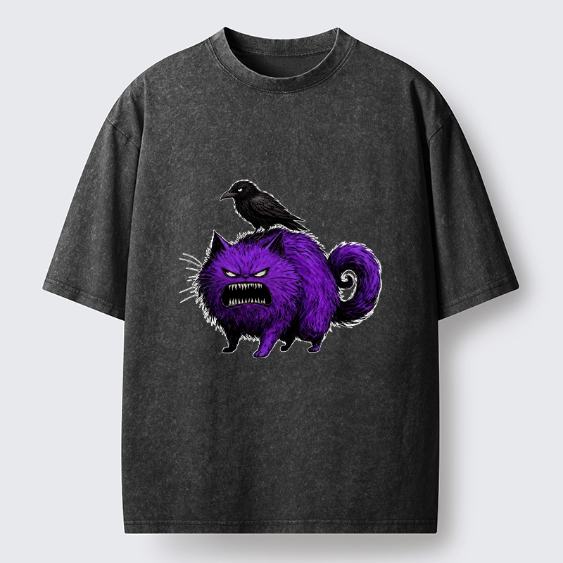 Tokyo-Tiger Spooky Purple Cat Ready To Attack Washed T-Shirt