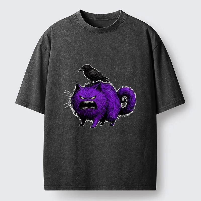 Tokyo-Tiger Spooky Purple Cat Ready To Attack Washed T-Shirt