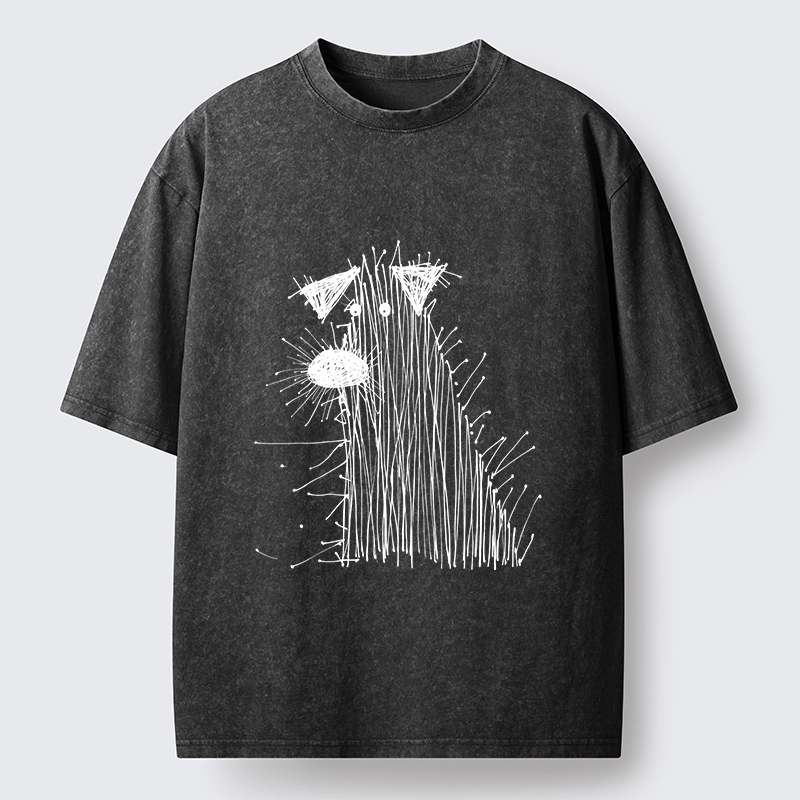 Tokyo-Tiger Wild And Woolly Hand Drawn Dog Washed T-Shirt