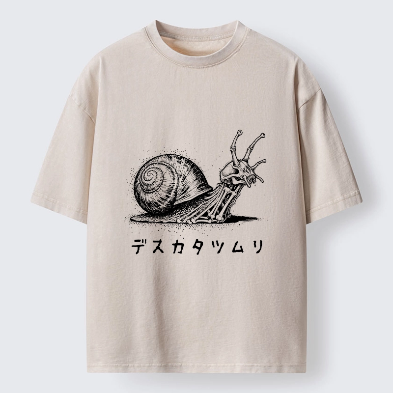 Tokyo-Tiger Creepy Skeleton Snail Inked Style Washed T-Shirt