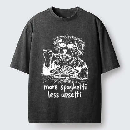 Tokyo-Tiger Cool Dog Eating Spaghetti Like A Boss Washed T-Shirt