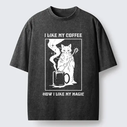 Tokyo-Tiger Wizard Cat Brewing Magic Coffee Washed T-Shirt