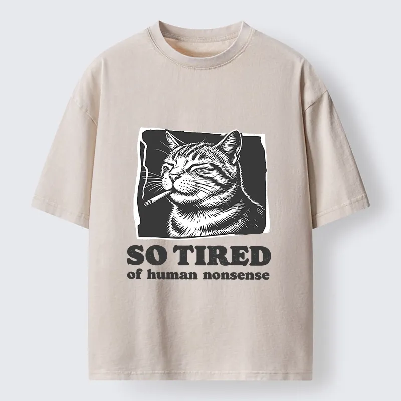 Tokyo-Tiger Cat Tired Of All Human Nonsense Washed T-Shirt