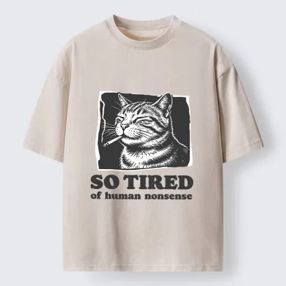 Tokyo-Tiger Cat Tired Of All Human Nonsense Washed T-Shirt