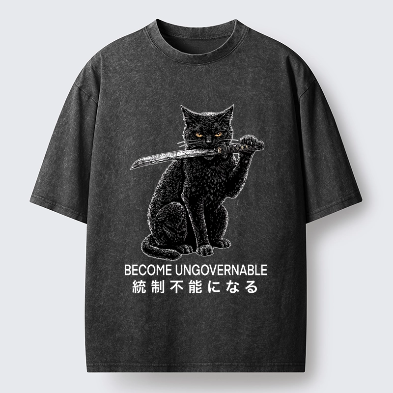 Tokyo-Tiger Black Cat Chaos Mode On Washed T-Shirt