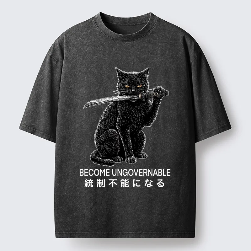 Tokyo-Tiger Black Cat Chaos Mode On Washed T-Shirt