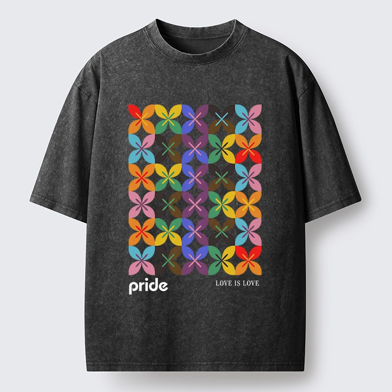 Tokyo-Tiger Pride Geometric Flower Pattern Washed T-Shirt