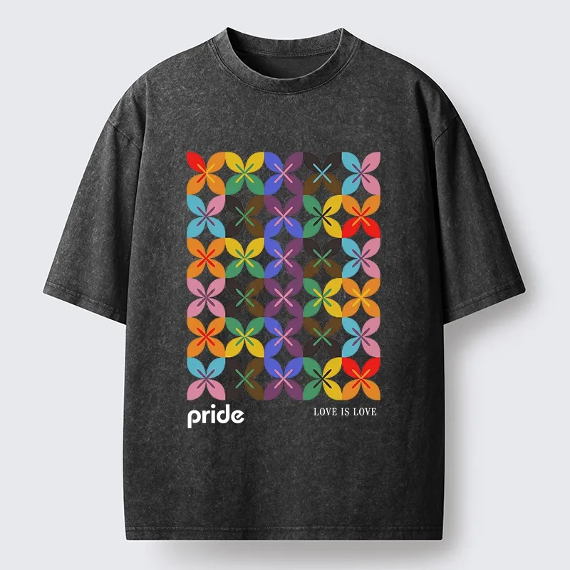 Tokyo-Tiger Pride Geometric Flower Pattern Washed T-Shirt