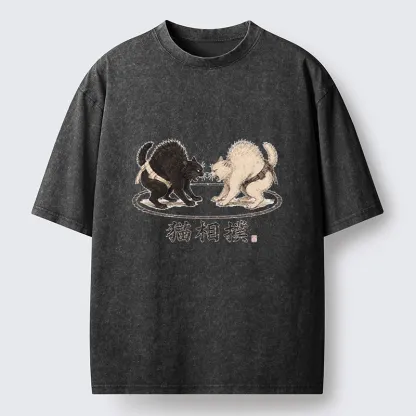 Tokyo-Tiger Cat Sumo Battle Funny Meme Washed T-Shirt