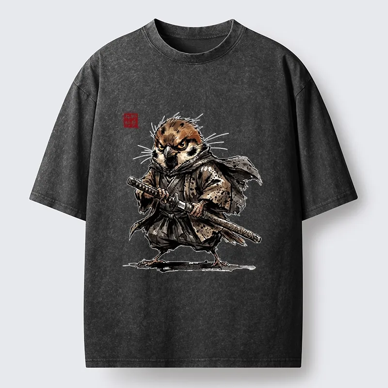 Tokyo-Tiger Sparrow Samurai Ready To Fight Washed T-Shirt