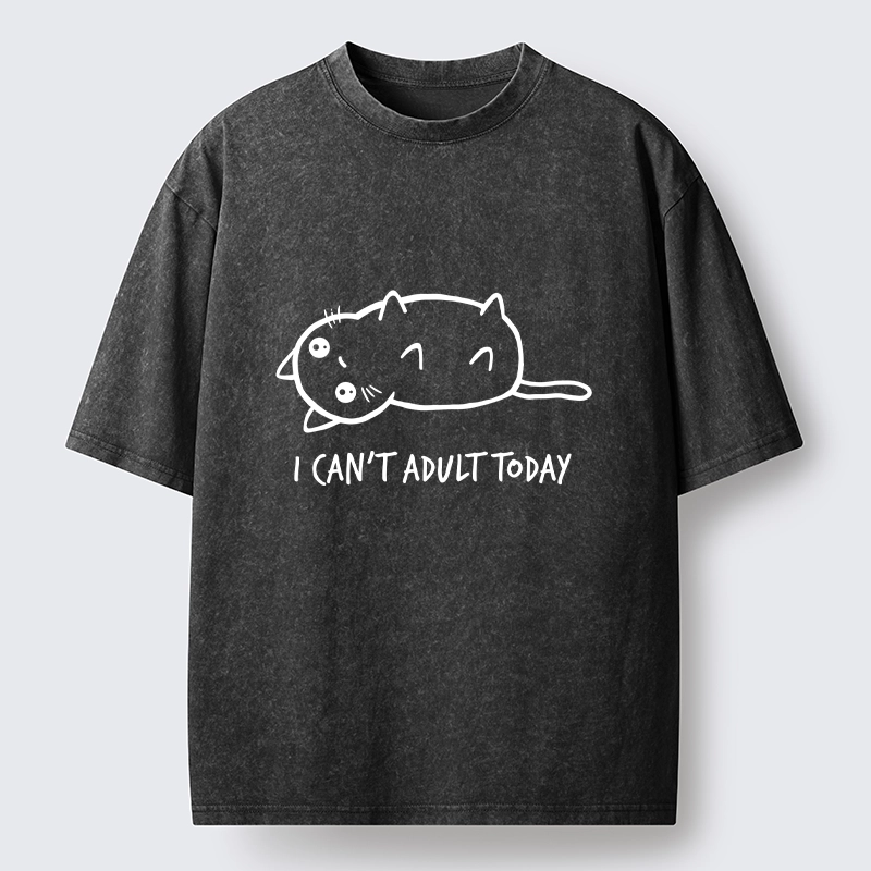 Tokyo-Tiger Lazy Cat Refusing Adulting Life Washed T-Shirt