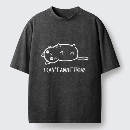 Tokyo-Tiger Lazy Cat Refusing Adulting Life Washed T-Shirt