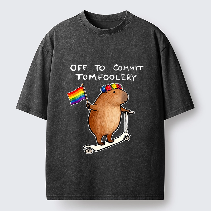 Tokyo-Tiger Pride Capybara On Scooter Meme Washed T-Shirt