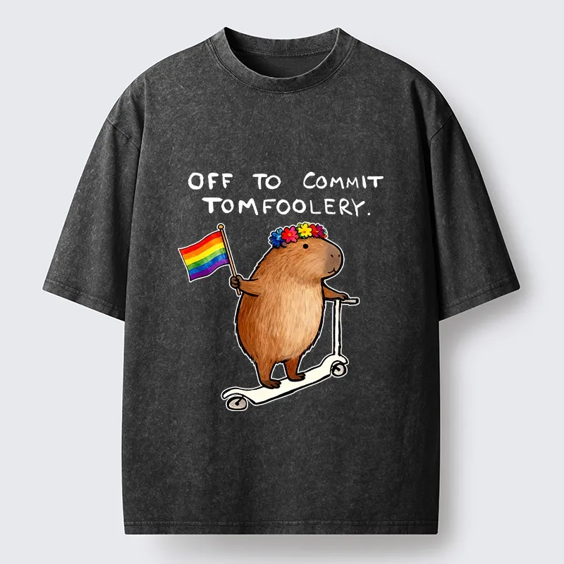 Tokyo-Tiger Pride Capybara On Scooter Meme Washed T-Shirt