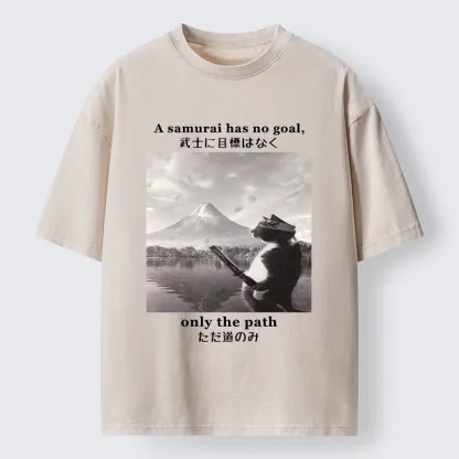 Tokyo-Tiger Samurai Cat At Mount Fuji Washed T-Shirt