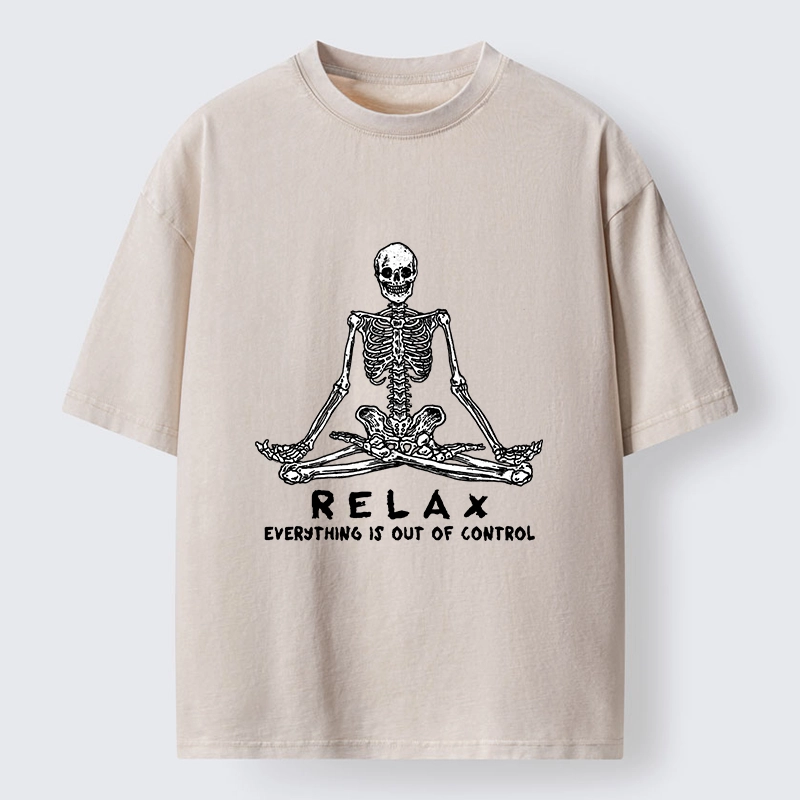 Tokyo-Tiger Skeleton Meditates Calmly Washed T-Shirt