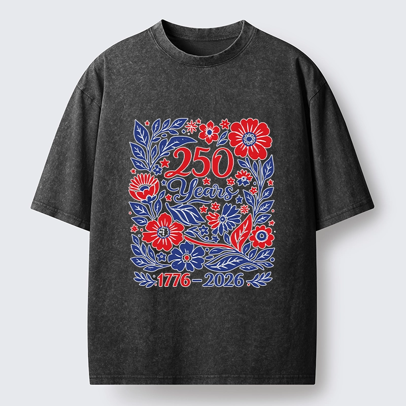 Tokyo-Tiger Floral 250 Years USA Celebration Washed T-Shirt
