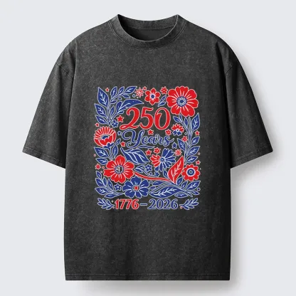 Tokyo-Tiger Floral 250 Years USA Celebration Washed T-Shirt