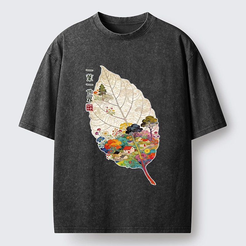 Tokyo-Tiger One Leaf Holds A Tiny Colorful World Washed T-Shirt