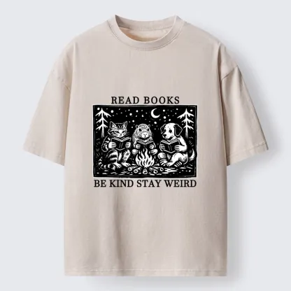 Tokyo-Tiger Be Kind Stay Weird Book Loving Forest Pals Washed T-Shirt