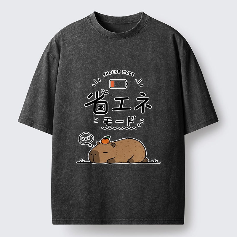Tokyo-Tiger Capybara Naps Through Slow Lazy Days Washed T-Shirt
