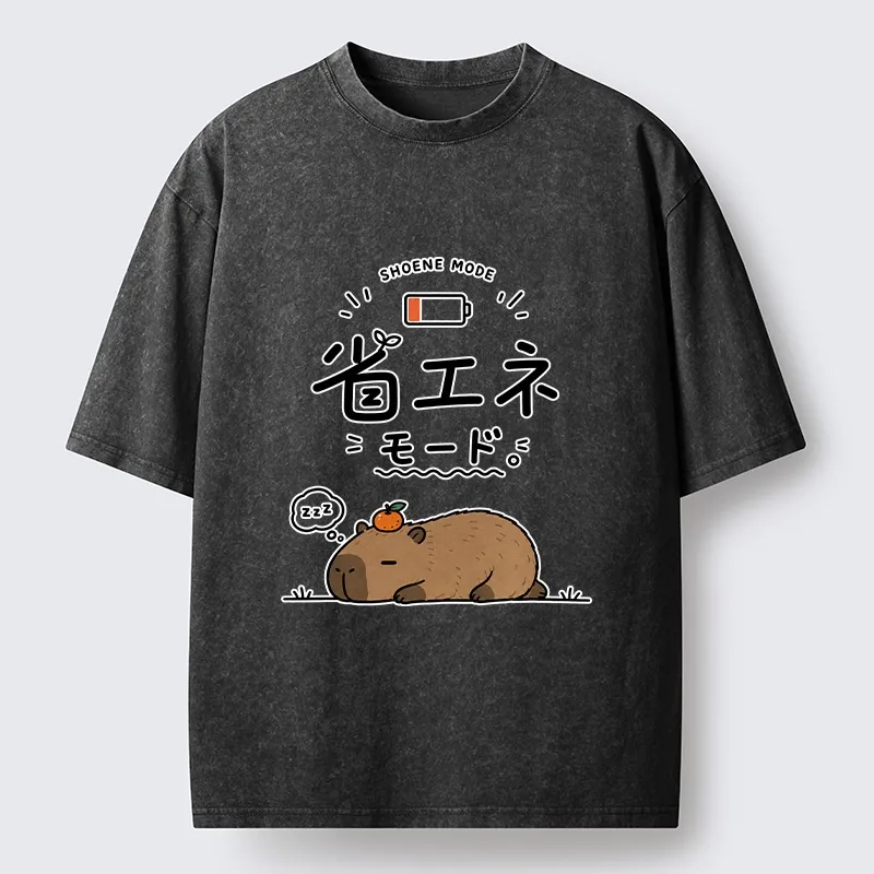 Tokyo-Tiger Capybara Naps Through Slow Lazy Days Washed T-Shirt