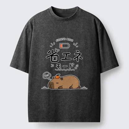 Tokyo-Tiger Capybara Naps Through Slow Lazy Days Washed T-Shirt