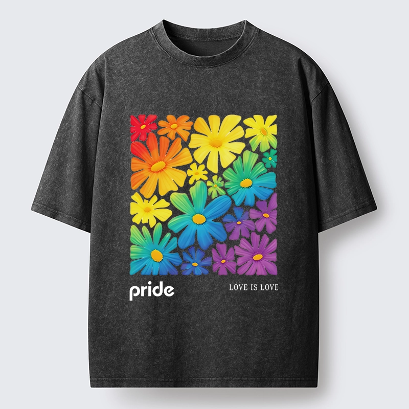 Tokyo-Tiger Colorful Blooms Honor Equal Loving Souls Washed T-Shirt