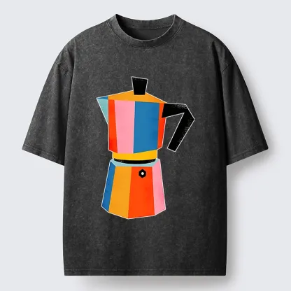 Tokyo-Tiger Bright Hues Make Classic Coffee Pot Washed T-Shirt
