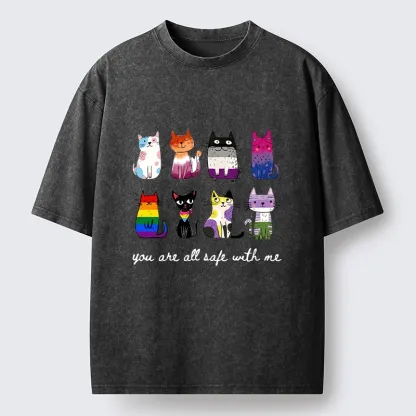 Tokyo-Tiger Cute Cats Guard Every Unique Soul Washed T-Shirt