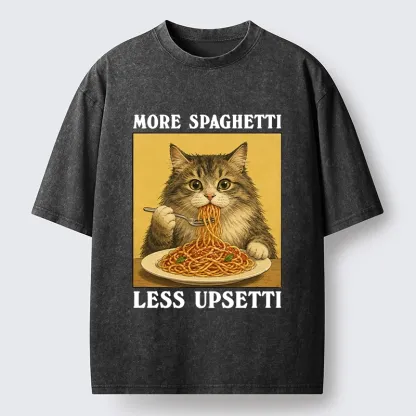 Tokyo-Tiger Cat Loves Eating Pasta Washed T-Shirt
