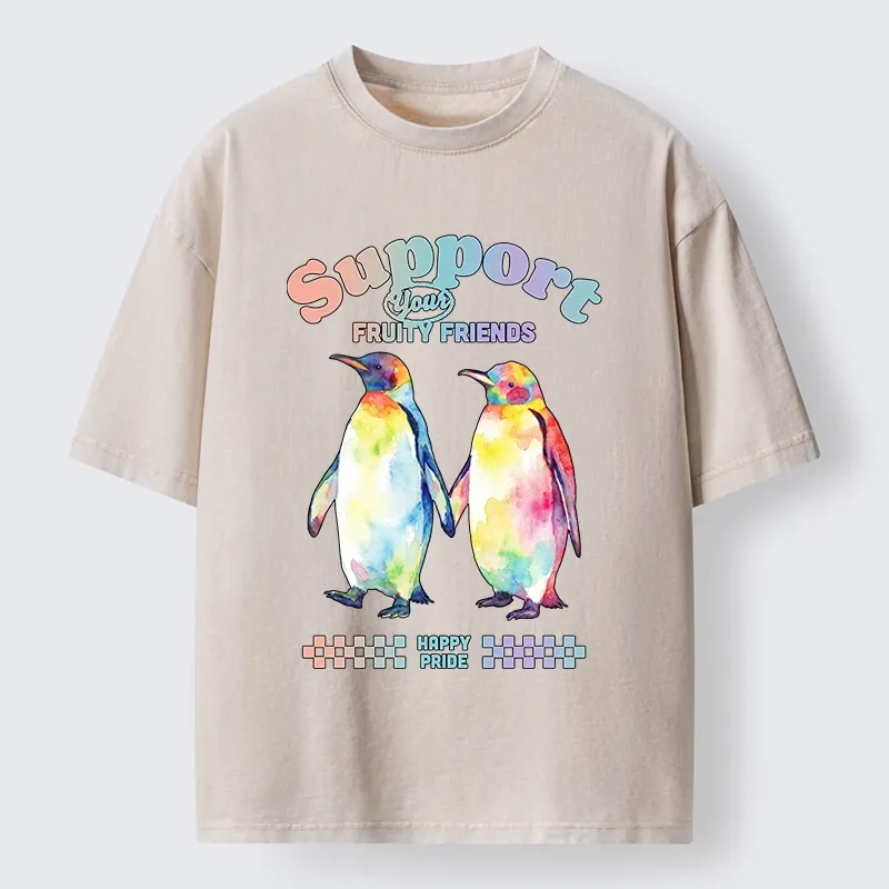 Tokyo-Tiger Funny Pride Penguins Meme Print Washed T-Shirt