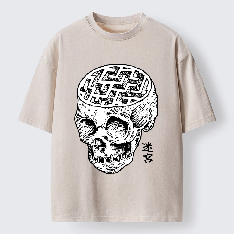 Tokyo-Tiger Skull With Brain Maze Washed T-Shirt