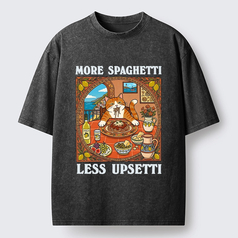 Tokyo-Tiger Cat Eating Spaghetti With Joy Washed T-Shirt