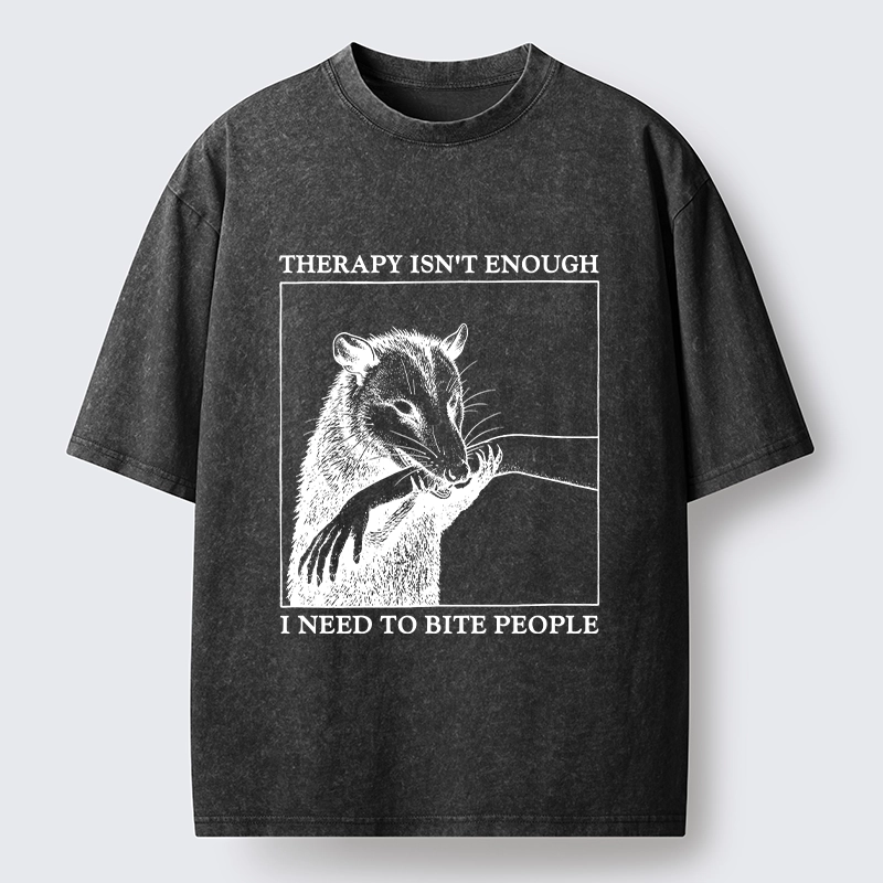 Tokyo-Tiger Funny Opossum Biting People Washed T-Shirt