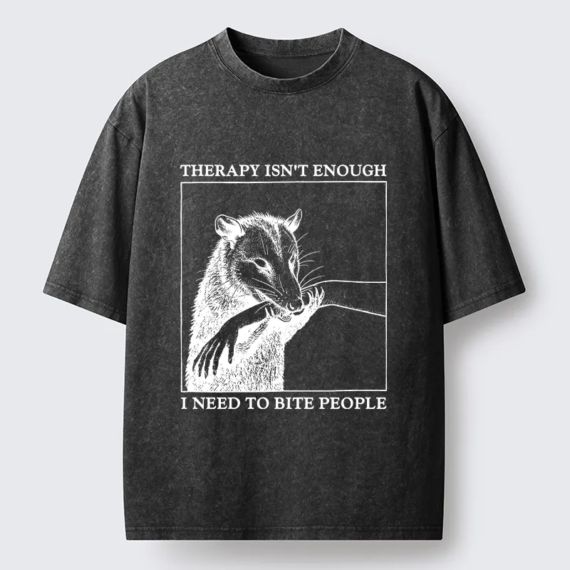 Tokyo-Tiger Funny Opossum Biting People Washed T-Shirt