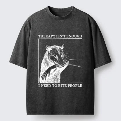 Tokyo-Tiger Funny Opossum Biting People Washed T-Shirt