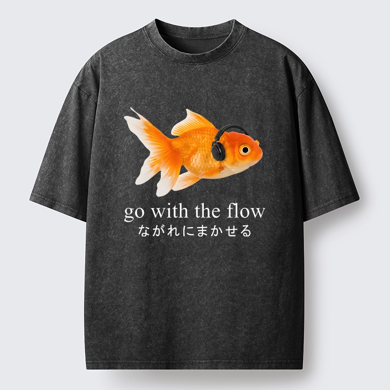 Tokyo-Tiger Goldfish Listening To Music Washed T-Shirt