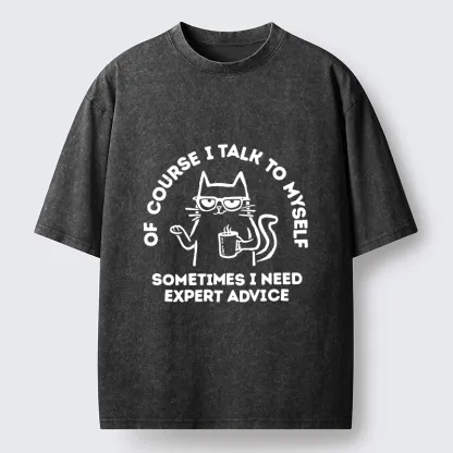 Tokyo-Tiger Cool Cat Needs Expert Self Advice Washed T-Shirt