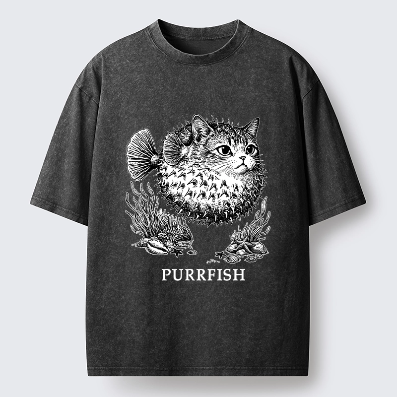Tokyo-Tiger Spiky Puffer With Cute Cat Head Washed T-Shirt