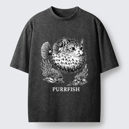 Tokyo-Tiger Spiky Puffer With Cute Cat Head Washed T-Shirt
