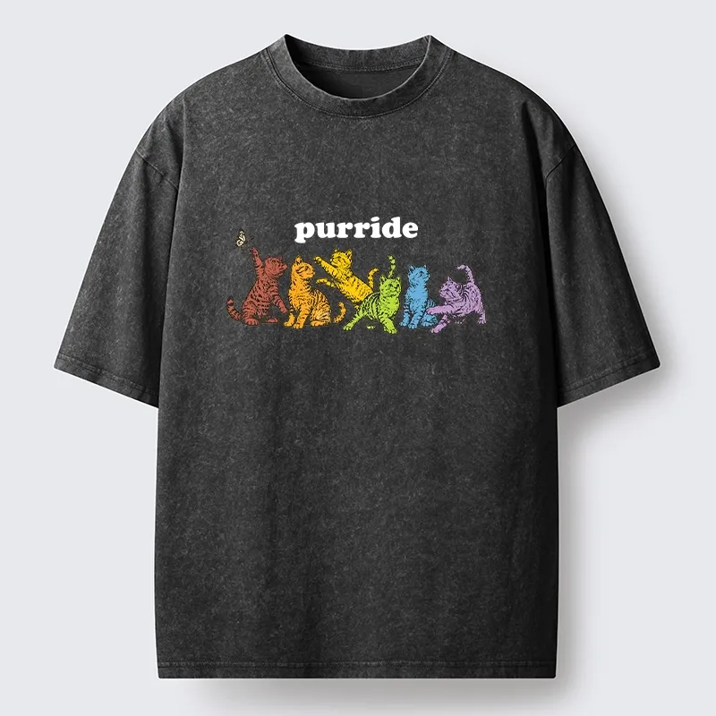 Tokyo-Tiger Rainbow Kittens Reach For Flying Butterfly Washed T-Shirt