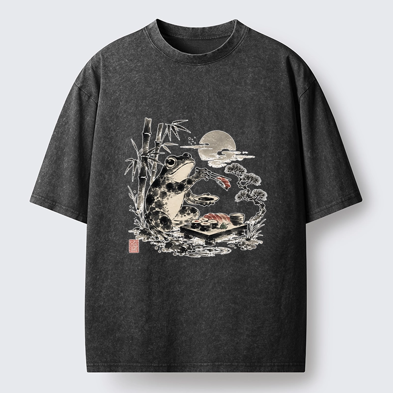 Tokyo-Tiger Frog Eating Sushi At Nigh Washed T-Shirt