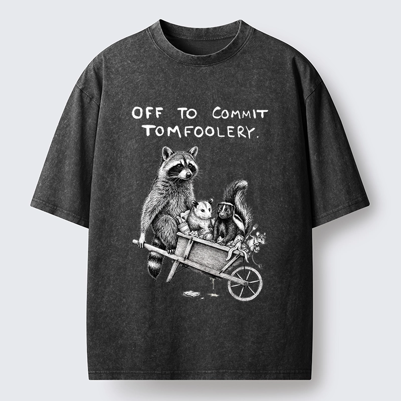 Tokyo-Tiger Raccoon Crew On A Mission Washed T-Shirt
