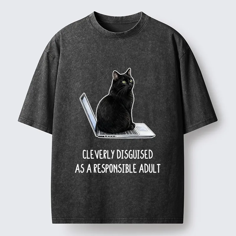 Tokyo-Tiger Cat Pretending To Be Adult Washed T-Shirt